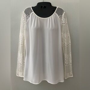 CACHE White Long Sleeve Lace Blouse, Top, Shirt. Sz Med